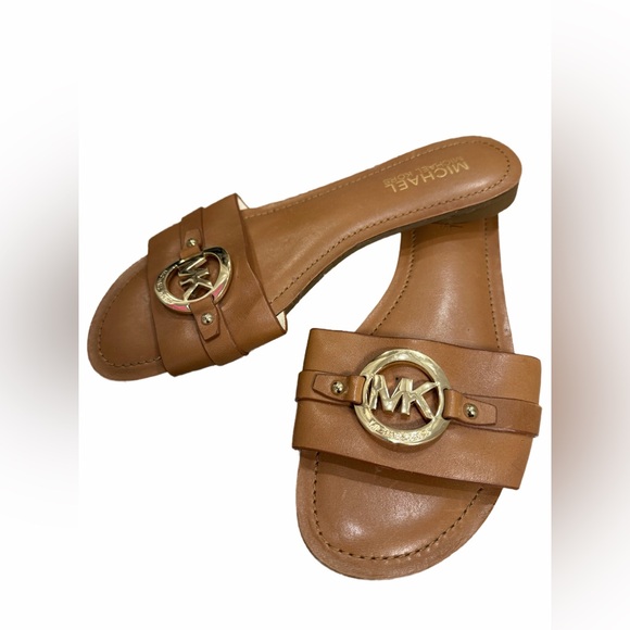 Michael Kors Shoes - Michael Kors Tan Sandals with Gold Logo